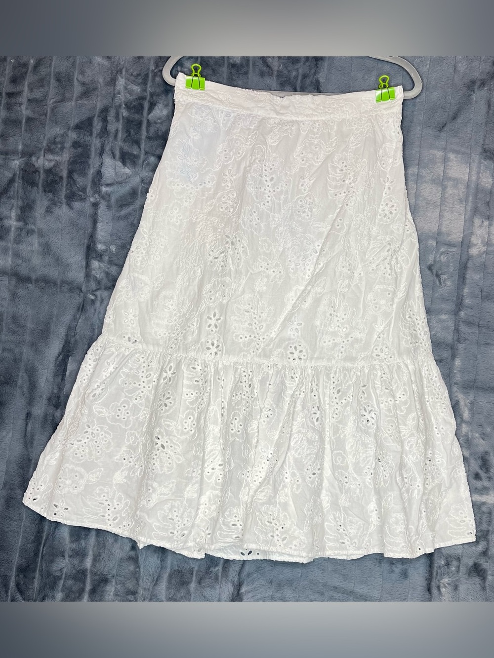 Sofia Jeans by Sofia Vergara White Eyelet Tiered Maxi Skirt Cotton Boho Large